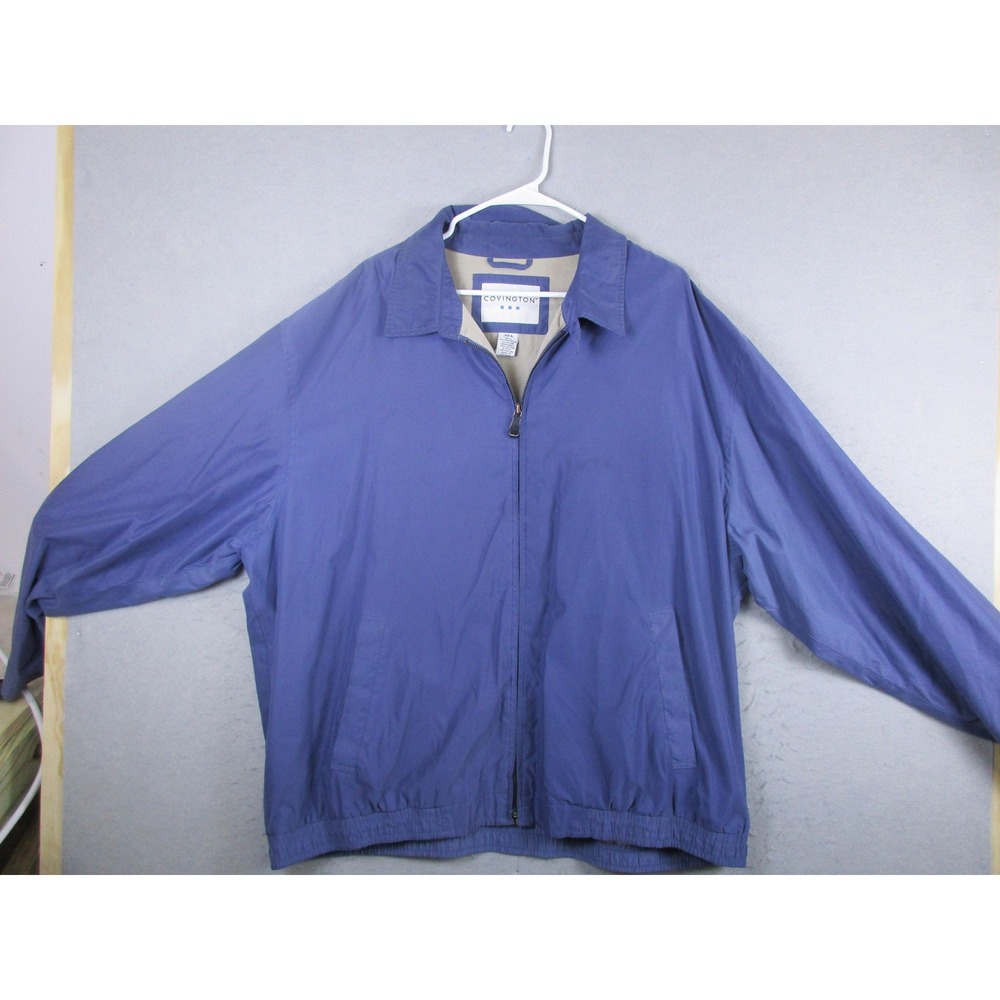 Covington Jacket Mens 2XL Blue Lined Windbreaker Full Zip Elastic Hem Pockets